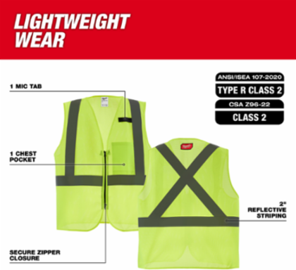 Class 2 High Visibility Yellow Mesh Safety Vest 2X/3X with Pocket
