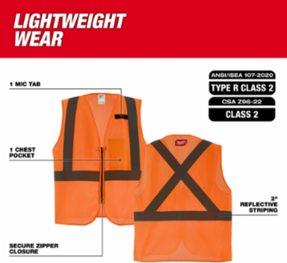 Class 2 High Visibility Orange Mesh Safety Vest S/M, 1 Pocket, Breathable