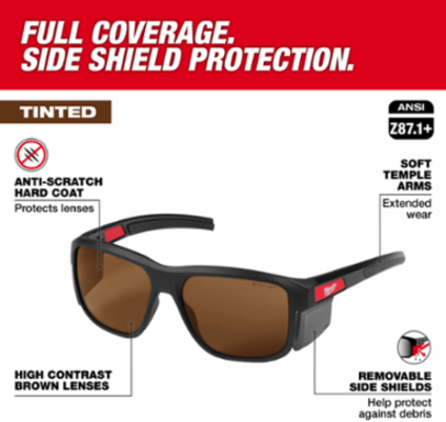 Full Frame Safety Glasses with Removable Side Shields – Brown Anti-Scratch Lenses