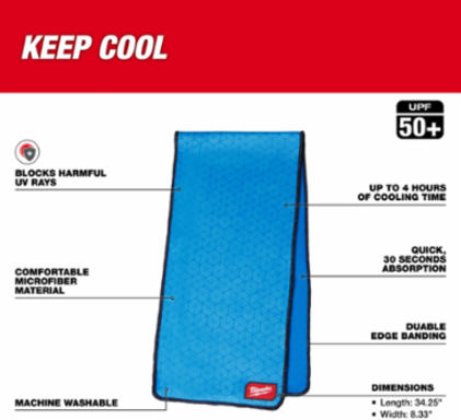 Cooling Microfiber Towel 8.25 Inch Length, UPF 50+, Machine Washable