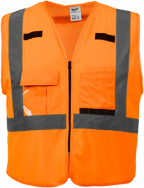Class 2 High Visibility Orange Safety Vest - 4XL/5XL, 10 Pockets, Reflective Trim