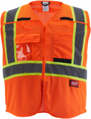 Class 2 Breakaway High Visibility Orange Mesh Safety Vest S/M, 9 Pockets, Lightweight