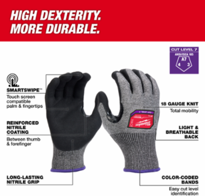 High-Dexterity Cut Level 7 Nitrile Dipped Gloves - XL, Reinforced Fingertips