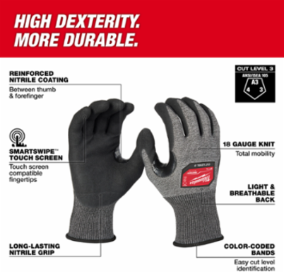 High-Dexterity Cut Level 3 Nitrile Dipped Gloves - Large, 18 Gauge, Unisex