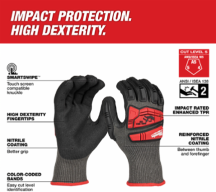 Impact Cut Level 5 Nitrile Dip Gloves, Small, Anti-Slip Grip, Touchscreen Compatible