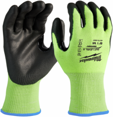 High Visibility Cut Level 2 Polyurethane Dipped Gloves - Medium, A2 Standard, Touchscreen Compatible