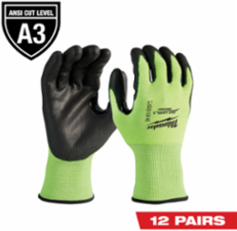 High Visibility Cut Level 3 Polyurethane Dipped Gloves, Size Small