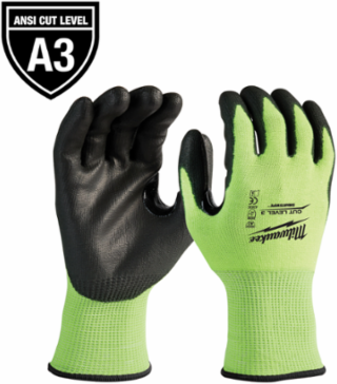 High Visibility Cut Level 3 Polyurethane Dipped Gloves - XL, A3 Rating, Reinforced Fingertips