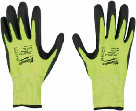 High Visibility Cut Level 3 Polyurethane Dipped Gloves - XL, A3, 12 Pack