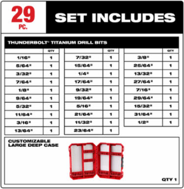 29PC THUNDERBOLT® Titanium Drill Bit Set, 135° Split Point, Jobber Length