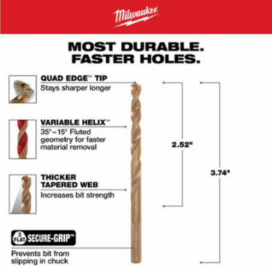 7/32 Inch Cobalt RED HELIX Drill Bit, 3.88 Inch Length, 135° Point Angle
