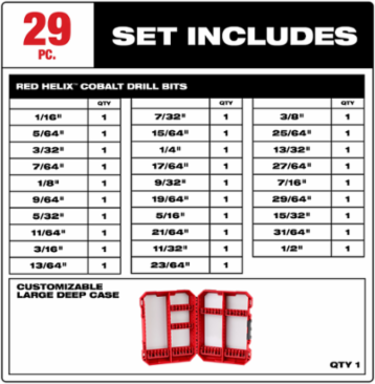 RED HELIX Cobalt Drill Bit Set - 29 Pieces, Jobber Length, Split Point
