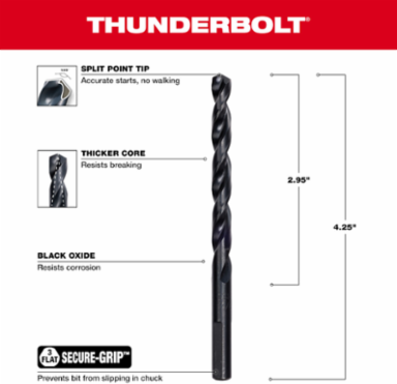 9/32 Inch THUNDERBOLT® Jobber Length Black Oxide Drill Bit, 135° Split Point