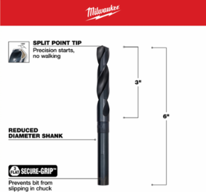 9/16 Inch S&D Black Oxide Twist Drill Bit, 135° Point, 6 Inch Length