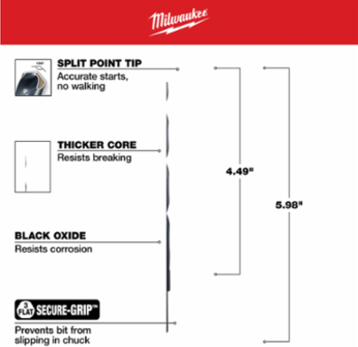 14PC THUNDERBOLT® Black Oxide Drill Bit Set, Jobber, 135° Split Point Tip