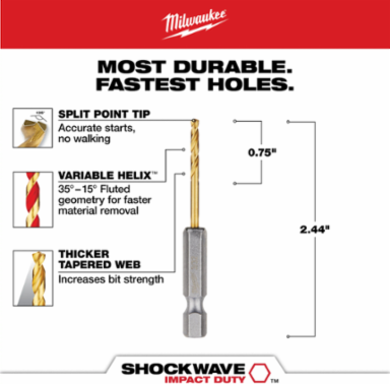 3/32 Inch SHOCKWAVE Impact Duty Titanium Drill Bit, 2.38 Inch Length