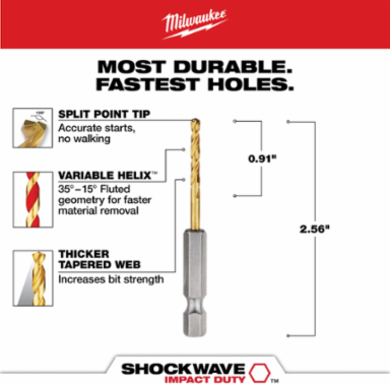7/64 Inch SHOCKWAVE Impact Duty Titanium Drill Bit, Hex Shank, 2.52 Inch Length