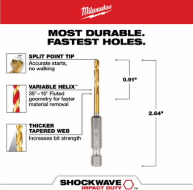 1/8 Inch SHOCKWAVE Impact Duty Titanium Drill Bit, 2.62 Inch Length