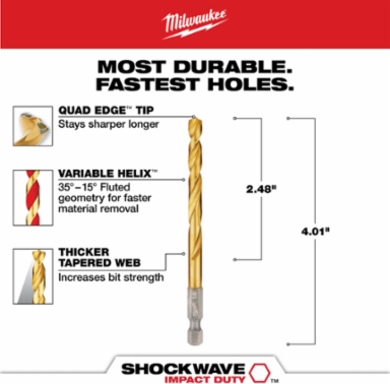 1/4 Inch SHOCKWAVE Impact Duty Titanium Drill Bit, 4.13 Inch Length