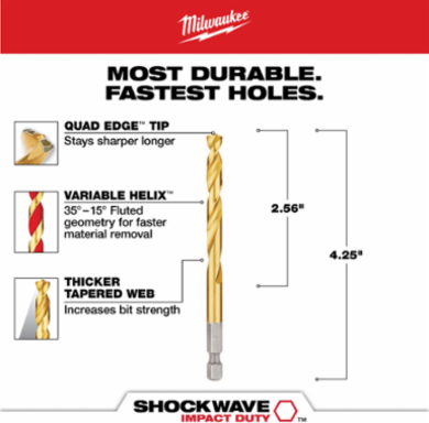 9/32 Inch SHOCKWAVE Impact Duty Titanium Drill Bit, 4.25 Inch Length, Hex Shank
