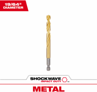 19/64 Inch SHOCKWAVE Impact Duty Titanium Drill Bit, 4.37 Inch Length, Hex Shank