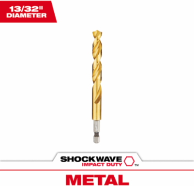 13/32 Inch SHOCKWAVE Impact Duty Titanium Drill Bit, 4.8 Inch Length, Hex Shank