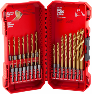 23PC SHOCKWAVE Titanium Drill Bit Set, 1/16" to 3/8" Sizes, Hex Shank