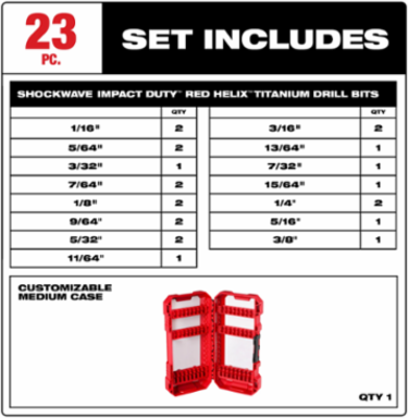 23PC SHOCKWAVE™ Impact Duty RED HELIX™ Titanium Drill Bit Set