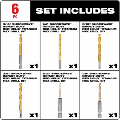 7PC SHOCKWAVE™ Impact Duty RED HELIX™ Titanium Drill Bit Set