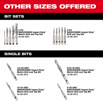 SHOCKWAVE Impact Drill and Tap Bit Set, 5-Piece, Metric Sizes M4-M10