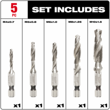 SHOCKWAVE Impact Drill and Tap Bit Set, 5-Piece, Metric Sizes M4-M10