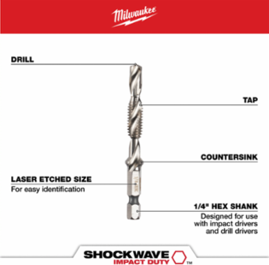 SHOCKWAVE Impact Drill and Tap Bit Set, 5-Piece, Metric Sizes M4-M10
