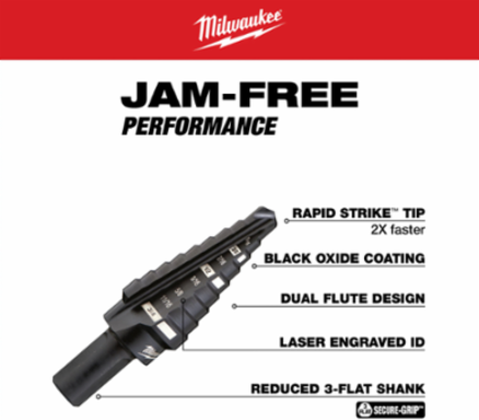 #3 Step Drill Bit 1/4 Inch - 3/4 Inch x 1/16 Inch, 6 Inch Length, Black Oxide