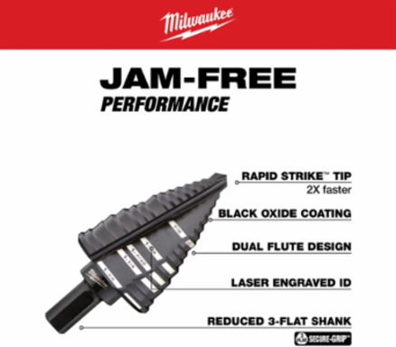 #12 Step Drill Bit, 7/8 Inch - 1-3/8 Inch, 6 Inch Length, Black Oxide