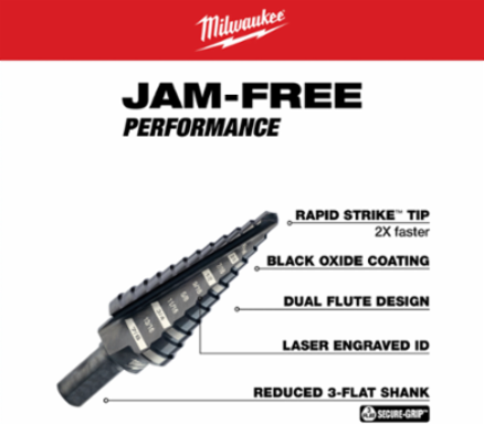 4PC Step Drill Bit Set with Black Oxide Coating, 1/8" to 1-3/8" Sizes