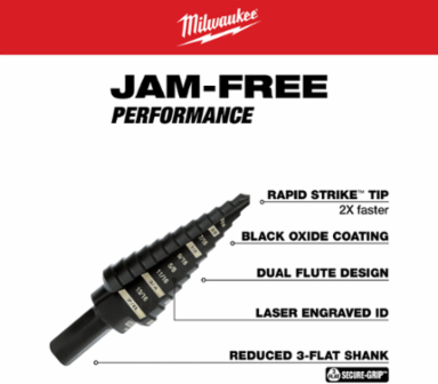 2PC Step Drill Bit Set #4, Black Oxide, 3/16 Inch - 7/8 Inch Sizes