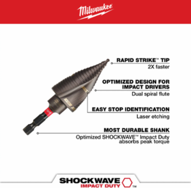 SHOCKWAVE Impact Duty Step Bit 7/8 Inch & 1-1/8 Inch, TiAIN Coating, 3.765 Inch Length