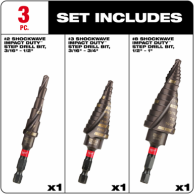 SHOCKWAVE Impact Duty Step Bits Kit #2, #3, #8 - Titanium Aluminum Nitride Coated