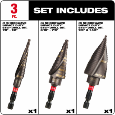SHOCKWAVE Impact Duty Electrical Kit - #1, #4, #9 Step Bits, TiAIN Coated