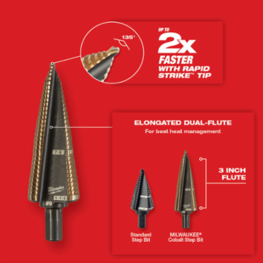 Cobalt Step Drill Bit #4 3/16-7/8 Inch, Bi-Metal, 0.375 Inch Shank