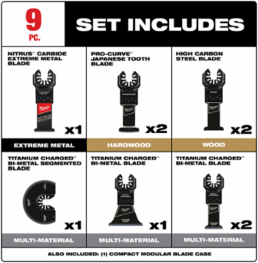 OPEN-LOK™ 9 PC Multi-Tool Blade Set, Includes Titanium & Bi-Metal Blades
