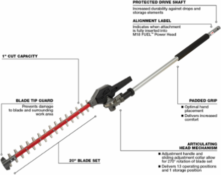 M18 FUEL™ QUIK-LOK™ Articulating Hedge Trimmer Attachment