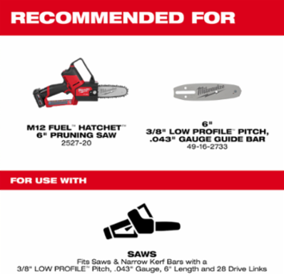 6 Inch 3/8 Inch Low Profile Saw Chain, .043 Inch Gauge, 28 Drive Links