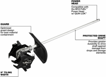 M18 FUEL QUIK-LOK Cultivator Attachment, 9" Tilling Width, 9.4 lbs, 41.5 Inch Length