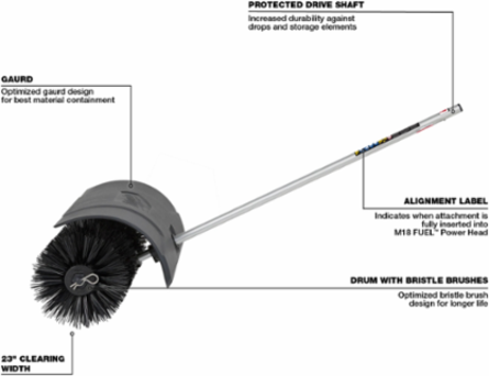 M18 FUELTM QUIK-LOKTM Bristle Brush Attachment 23 Inch Clearing Width, 14.4 lbs