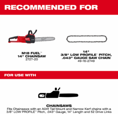 14 Inch 3/8 Inch Low Profile Chainsaw Guide Bar, .043 Inch Gauge, 52 Drive Links