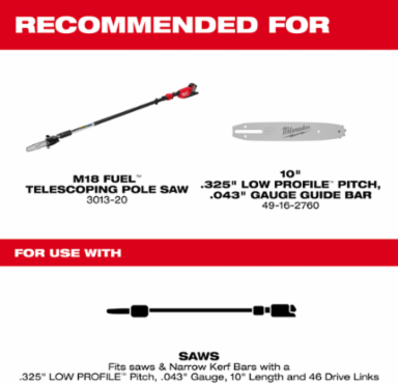 10 Inch Low Profile Saw Chain, .325 Pitch, .043 Gauge, 46 Drive Links