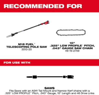10 Inch .325 Low Profile Pitch Guide Bar, .043 Inch Gauge, Steel