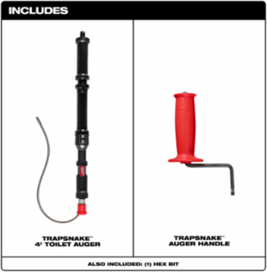 TRAPSNAKETM 4 ft. Urinal Auger, 3/8 Inch Cable, Metal Construction