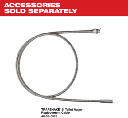 TRAPSNAKETM 6 ft Toilet Auger, 1/2 Inch Cable, Metal Construction
